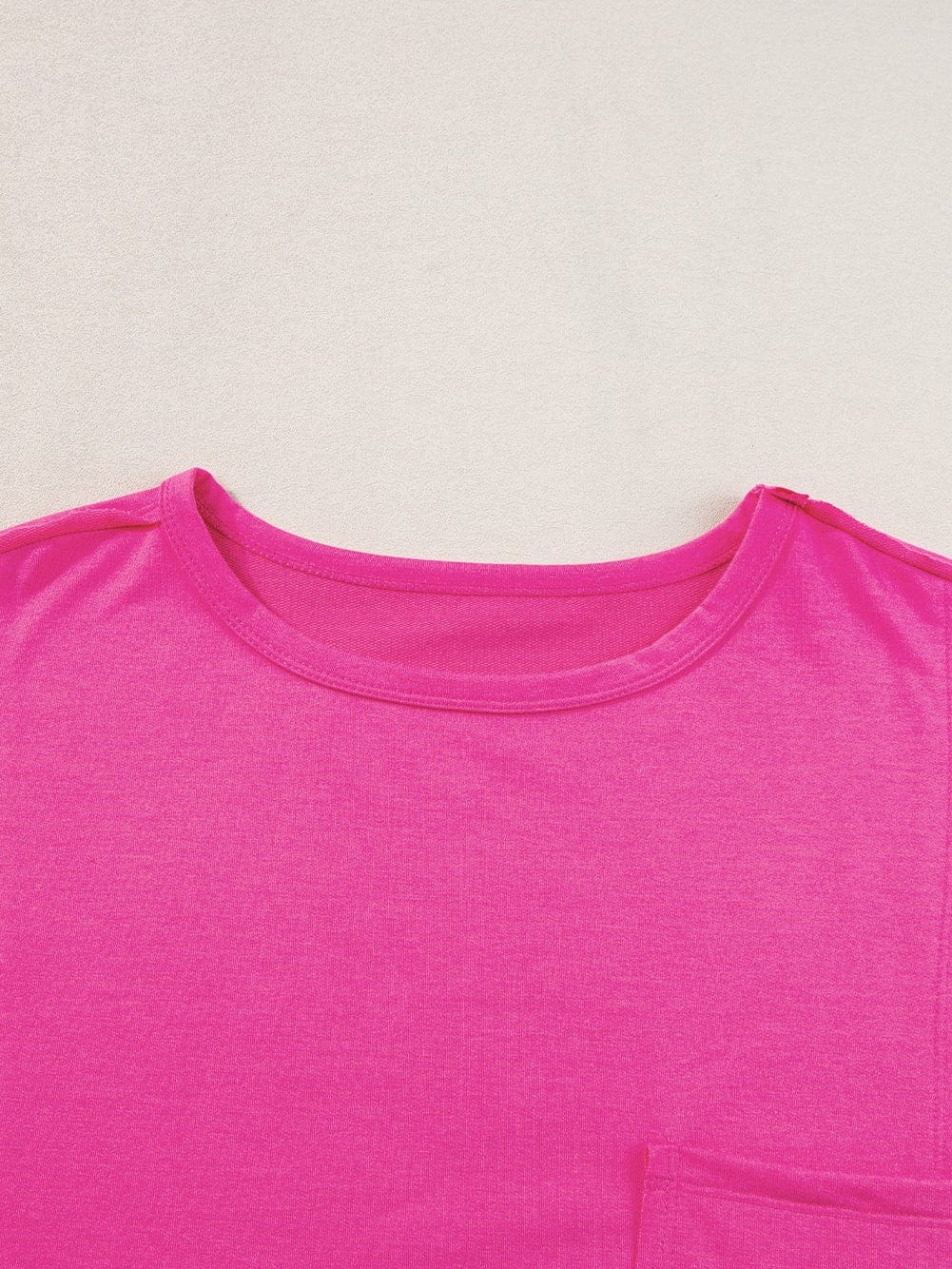 Vibrant Pink Oversized T-shirt with Patched Pocket and Exposed Seam