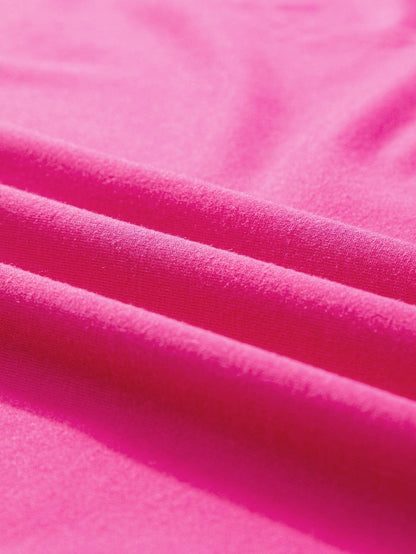 Vibrant Pink Oversized T-shirt with Patched Pocket and Exposed Seam