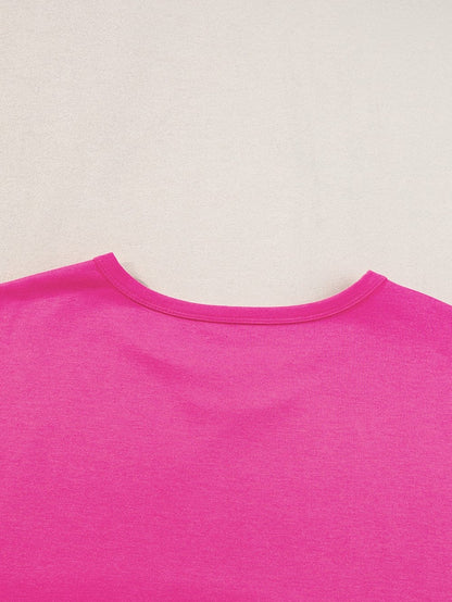 Vibrant Pink Oversized T-shirt with Patched Pocket and Exposed Seam