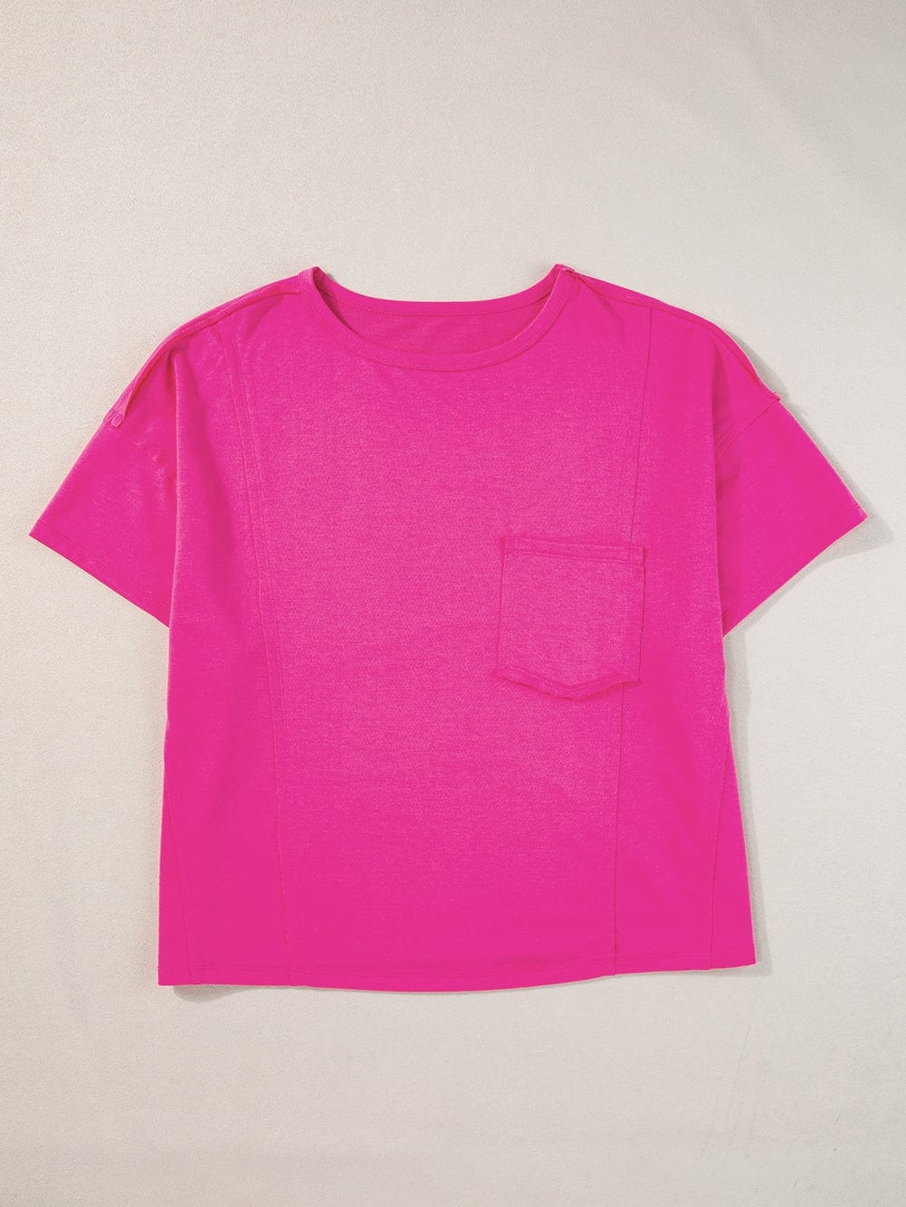 Vibrant Pink Oversized T-shirt with Patched Pocket and Exposed Seam