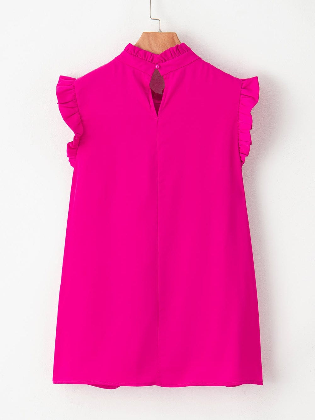 Vibrant Pink Pleated Sleeveless Top with Mock Neck & Ruffle Detail