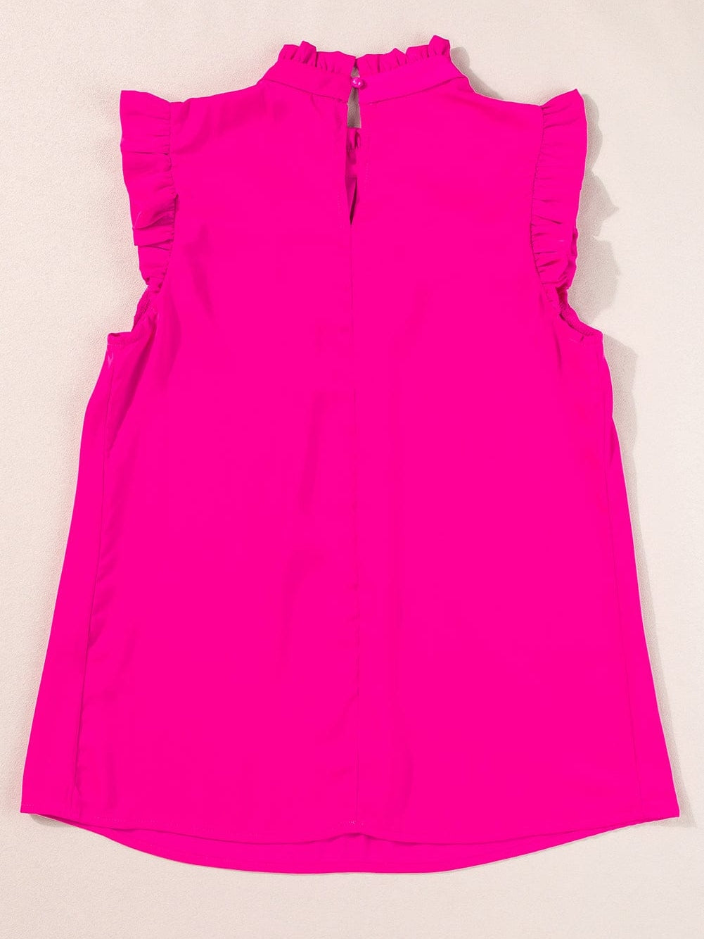 Vibrant Pink Pleated Sleeveless Top with Mock Neck & Ruffle Detail