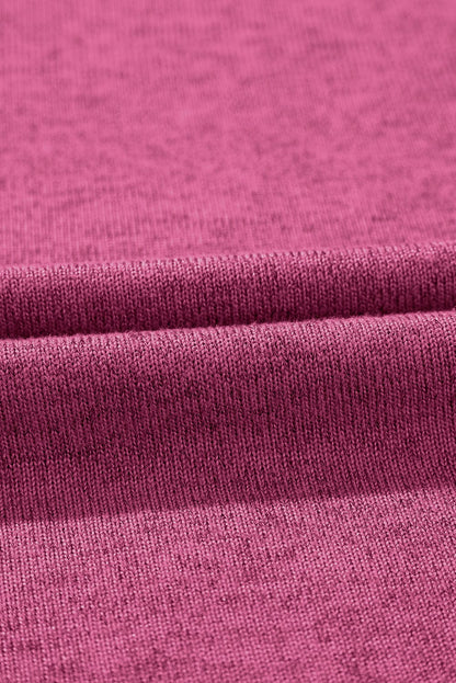 Vibrant Pink Ribbed Sleeve Patchwork Round Neck Tee