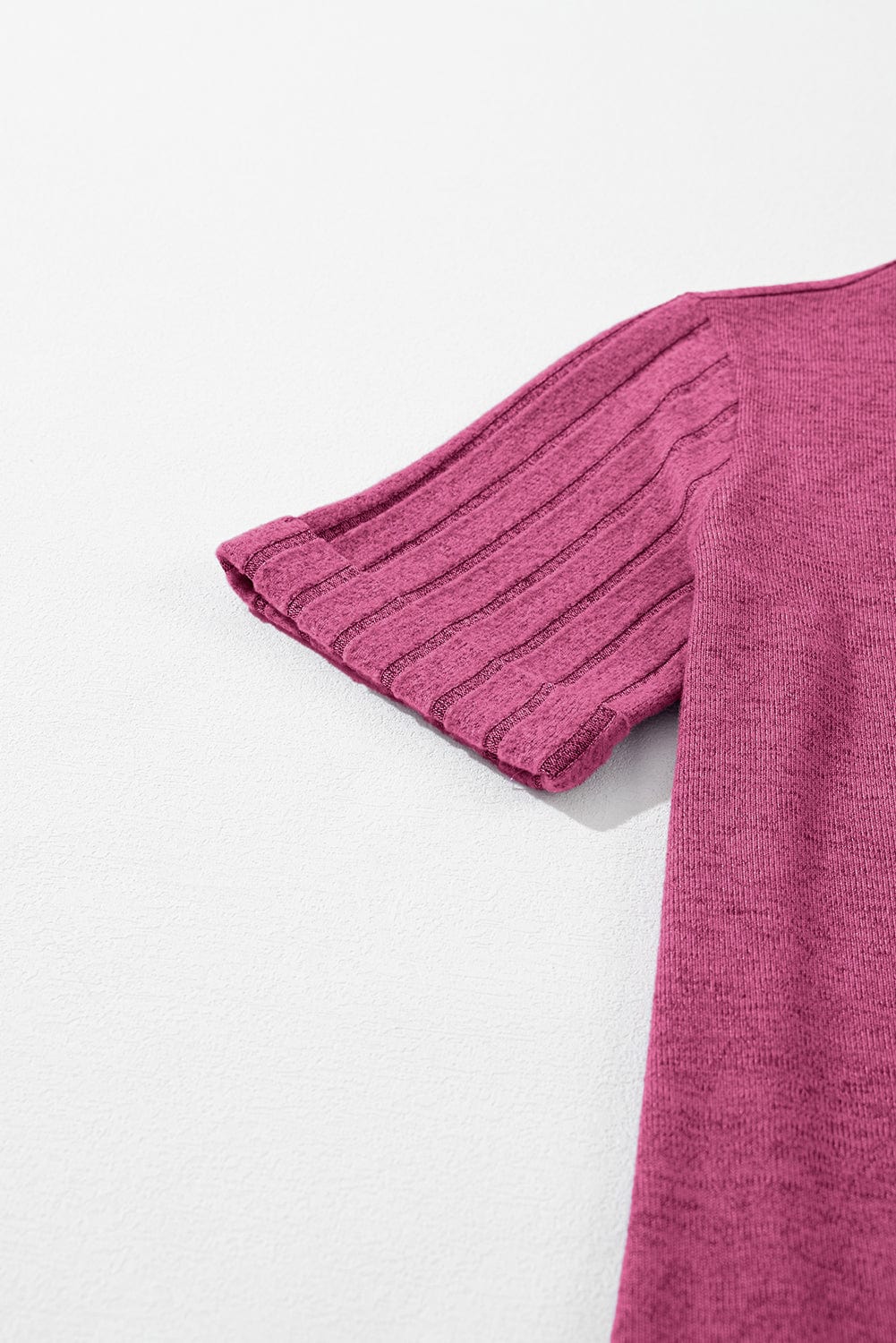 Vibrant Pink Ribbed Sleeve Patchwork Round Neck Tee