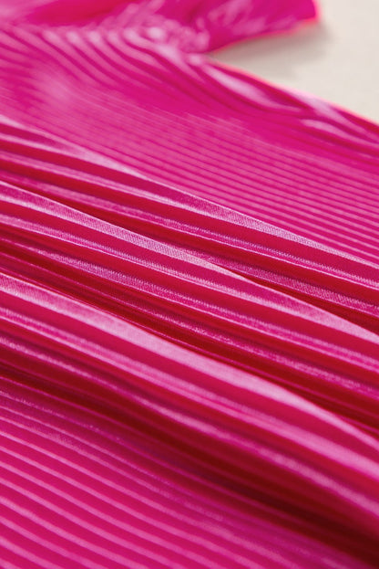 Vibrant Pink Satin Pleated Two-Piece Ensemble