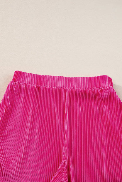 Vibrant Pink Satin Pleated Two-Piece Ensemble