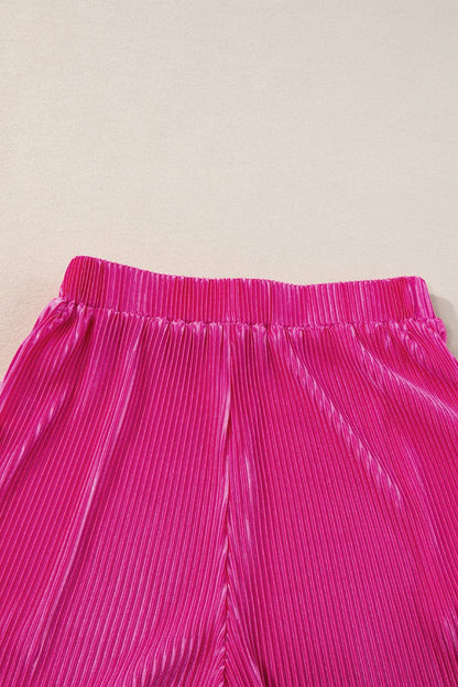 Vibrant Pink Satin Pleated Two-Piece Ensemble