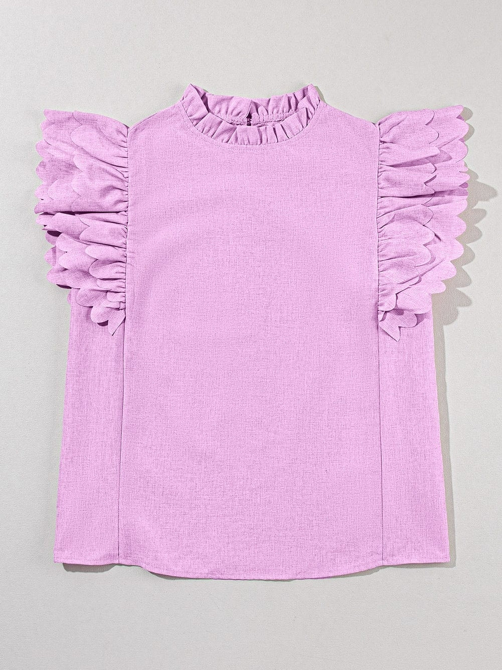 Vibrant Pink Scalloped Ruffle Sleeve Blouse