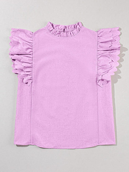 Vibrant Pink Scalloped Ruffle Sleeve Blouse
