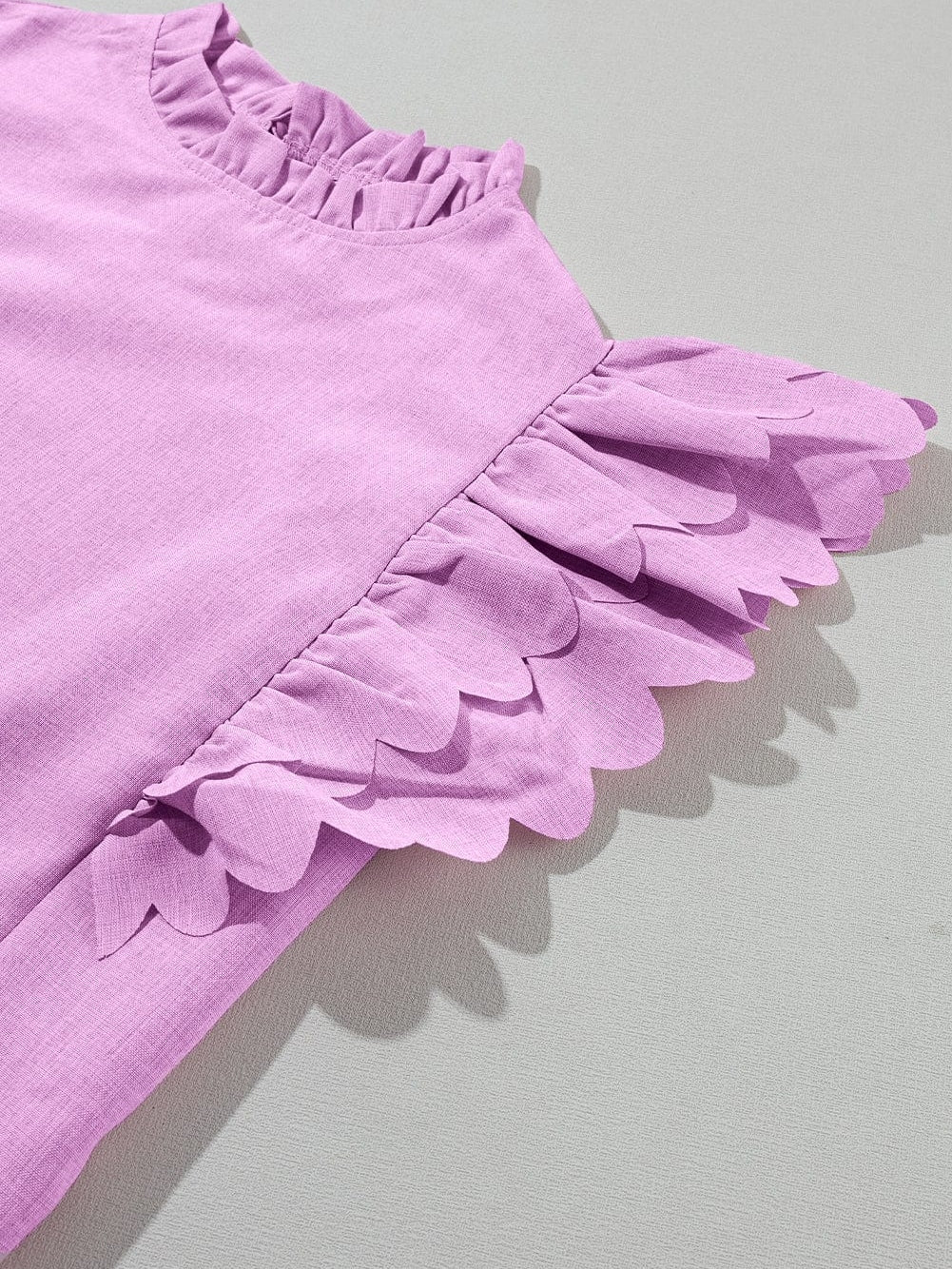 Vibrant Pink Scalloped Ruffle Sleeve Blouse