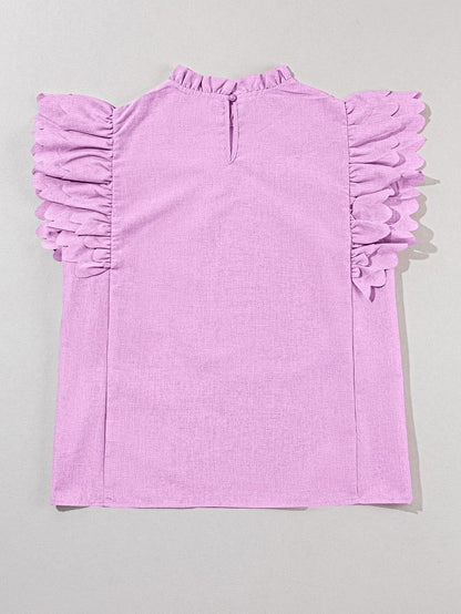 Vibrant Pink Scalloped Ruffle Sleeve Blouse