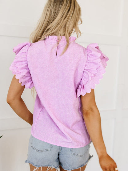 Vibrant Pink Scalloped Ruffle Sleeve Blouse