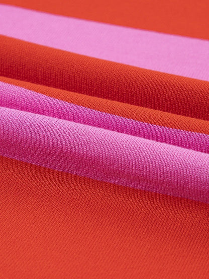 Vibrant Pink Striped Colorblock Knit Top with Short Sleeves