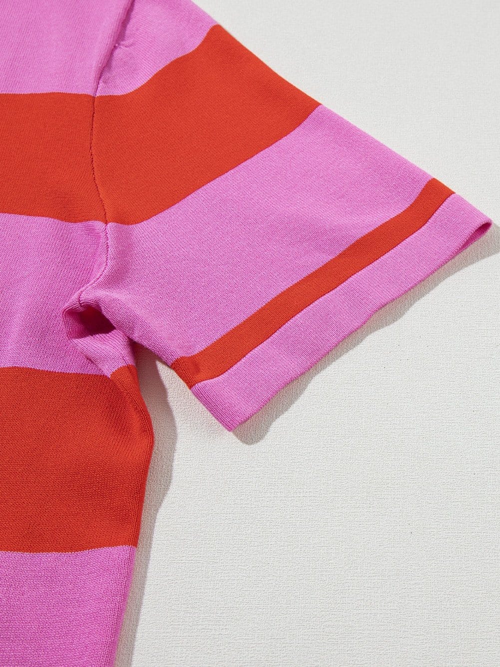 Vibrant Pink Striped Colorblock Knit Top with Short Sleeves
