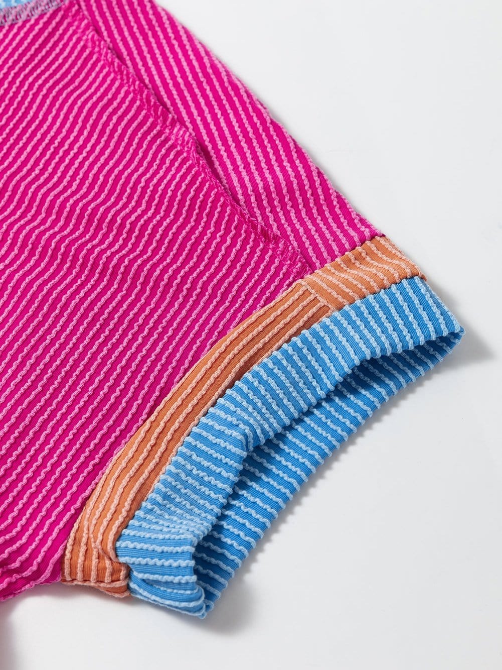 Vibrant Pink Textured Top with Contrast Trim - Casual Summer Tee