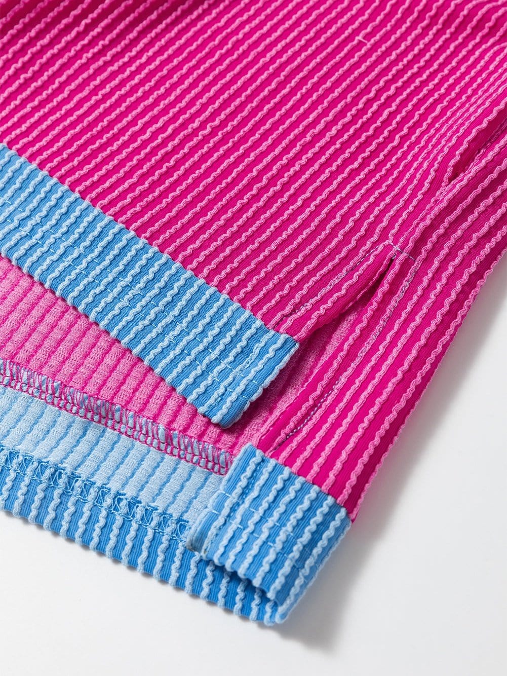 Vibrant Pink Textured Top with Contrast Trim - Casual Summer Tee