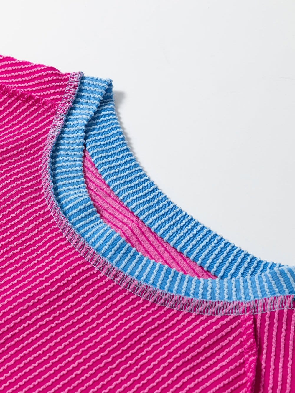 Vibrant Pink Textured Top with Contrast Trim - Casual Summer Tee