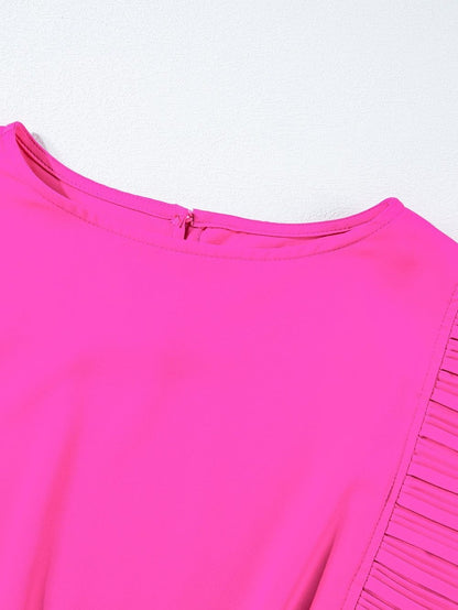 Vibrant Pink Tiered Flutter Sleeve Mini Dress