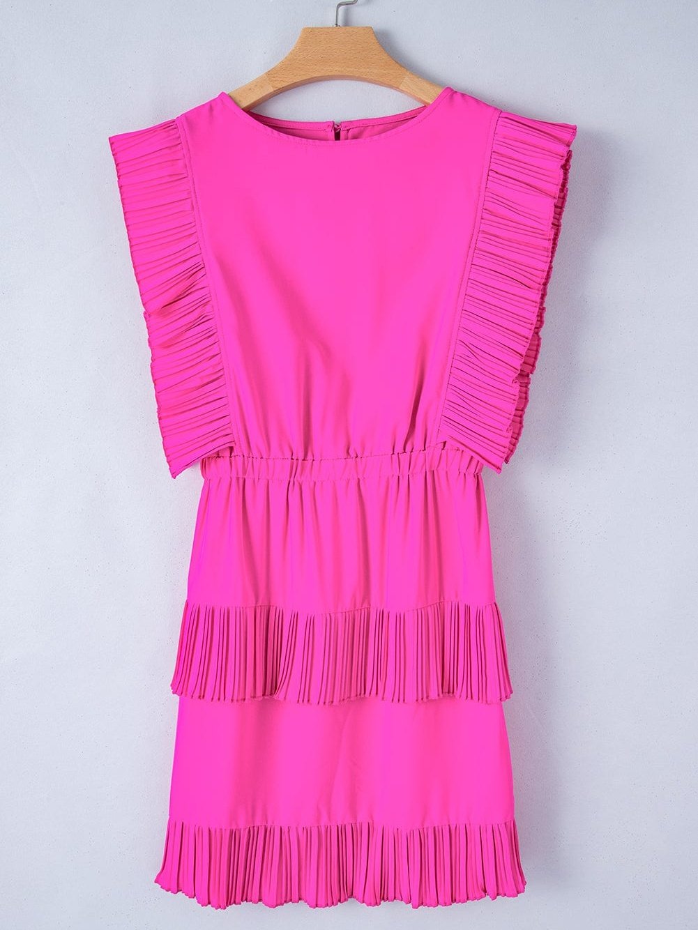 Vibrant Pink Tiered Flutter Sleeve Mini Dress