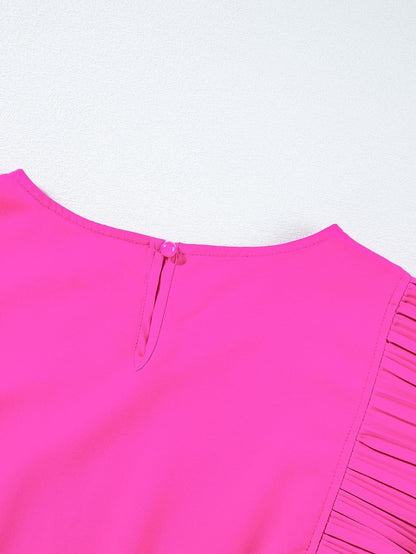 Vibrant Pink Tiered Flutter Sleeve Mini Dress