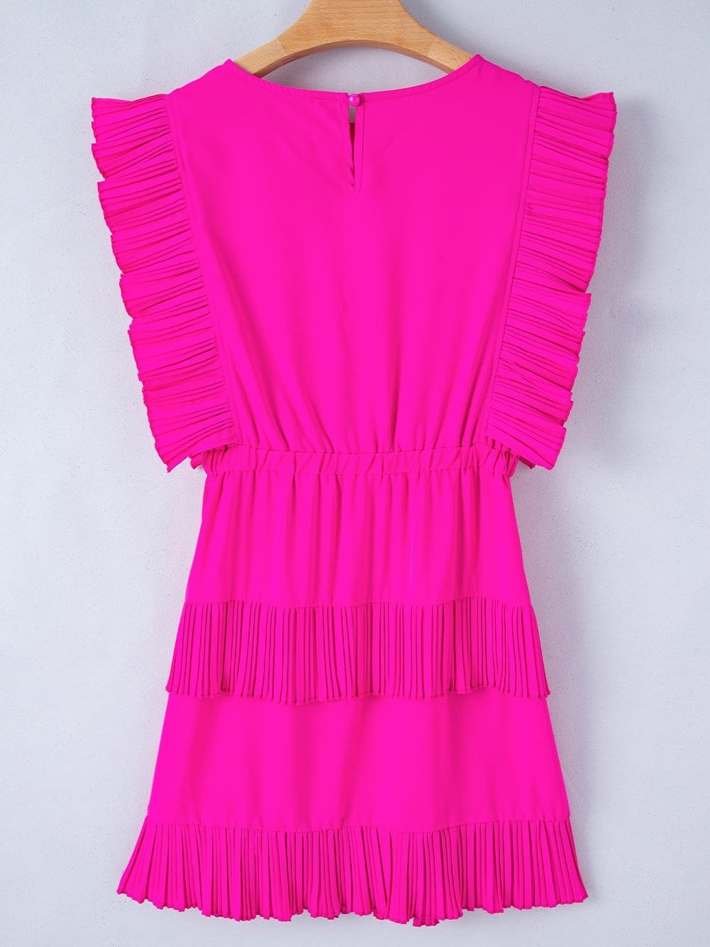 Vibrant Pink Tiered Flutter Sleeve Mini Dress