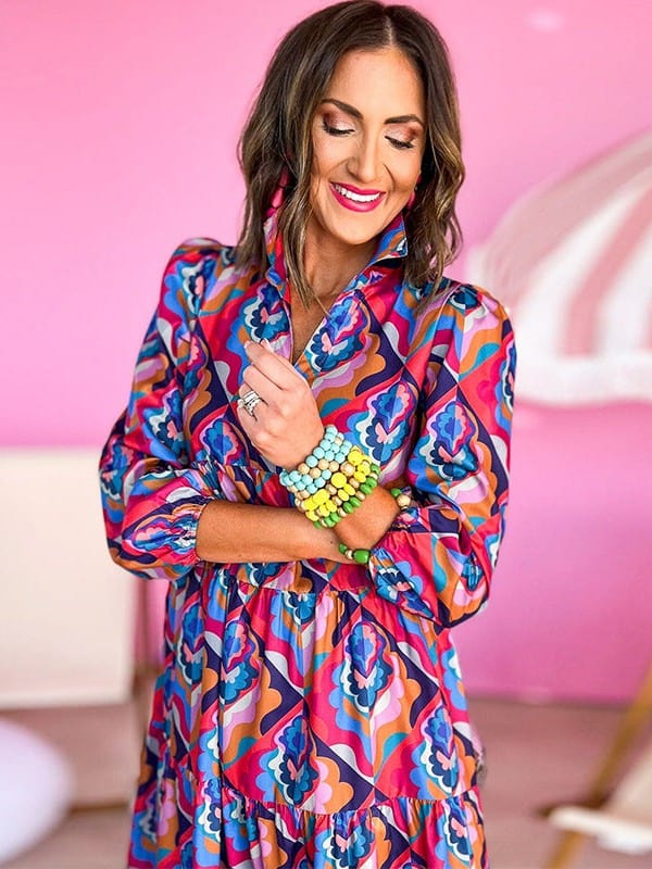 Vibrant Print Flared Sleeves Holiday Maxi Dress