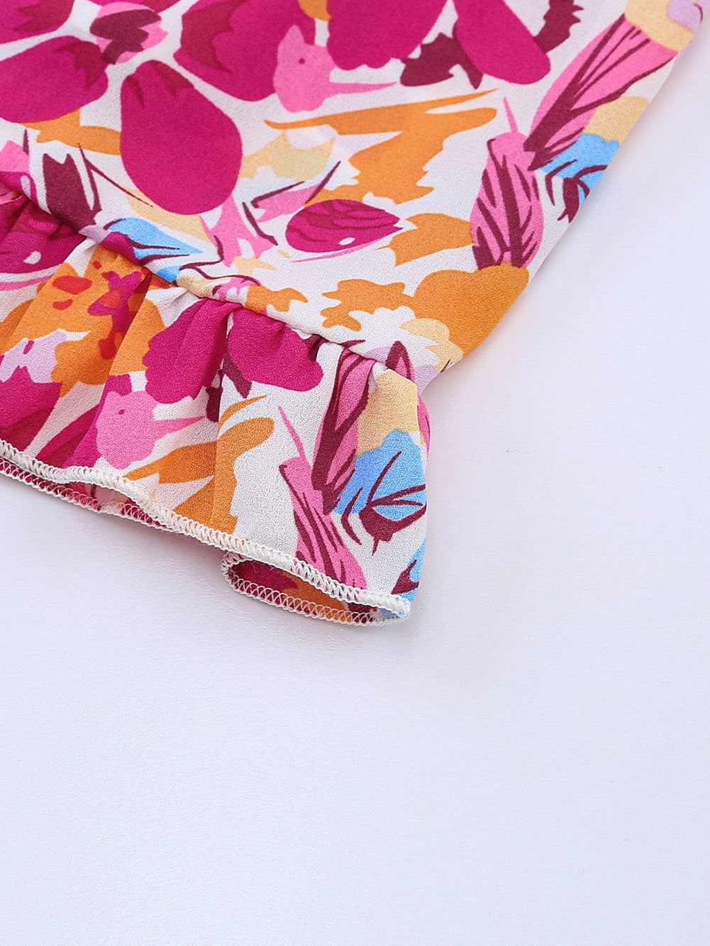 Vibrant Red Floral Ruffle Trim Tiered Sleeveless Mini Dress