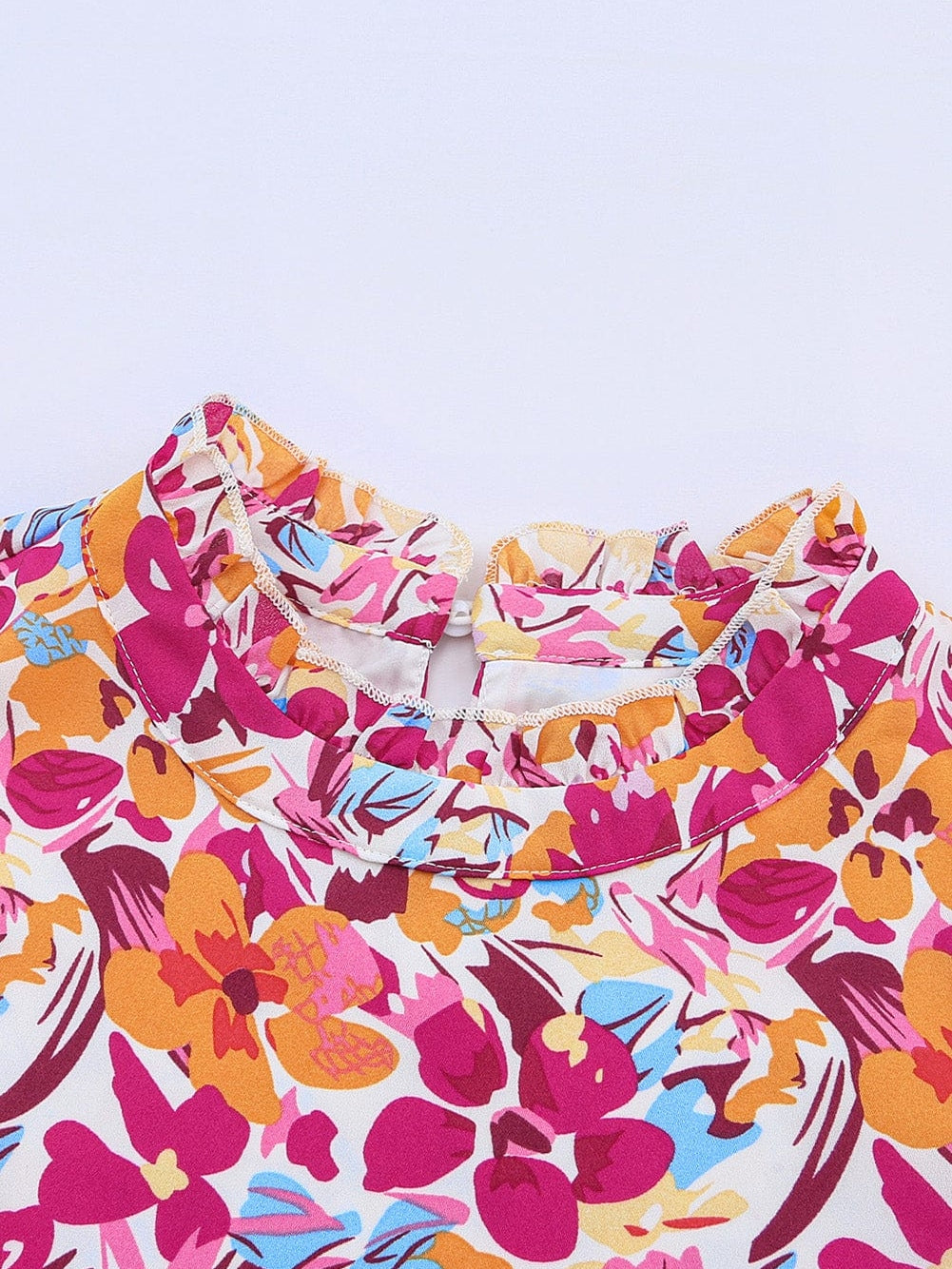 Vibrant Red Floral Ruffle Trim Tiered Sleeveless Mini Dress