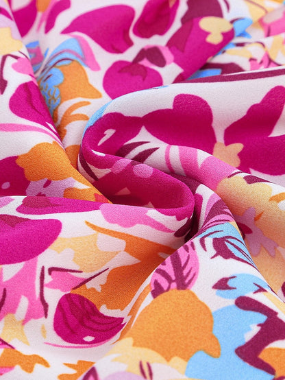 Vibrant Red Floral Ruffle Trim Tiered Sleeveless Mini Dress