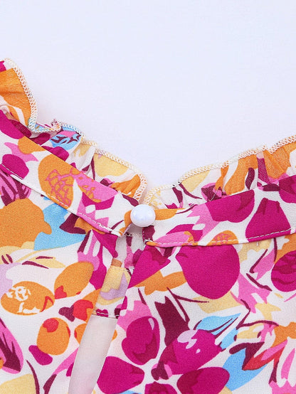 Vibrant Red Floral Ruffle Trim Tiered Sleeveless Mini Dress