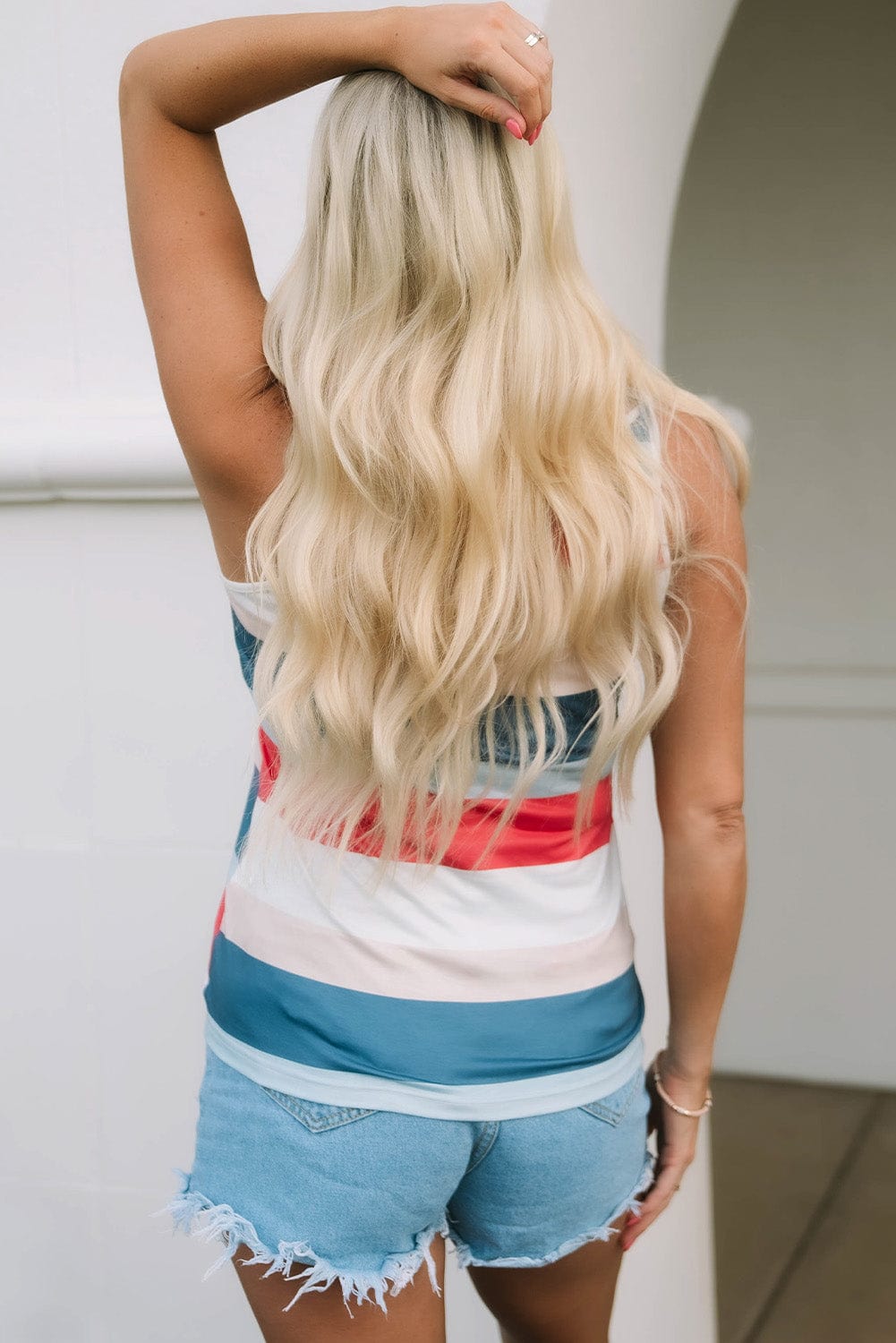 Vibrant Striped Color Block V-Neck Sleeveless Top