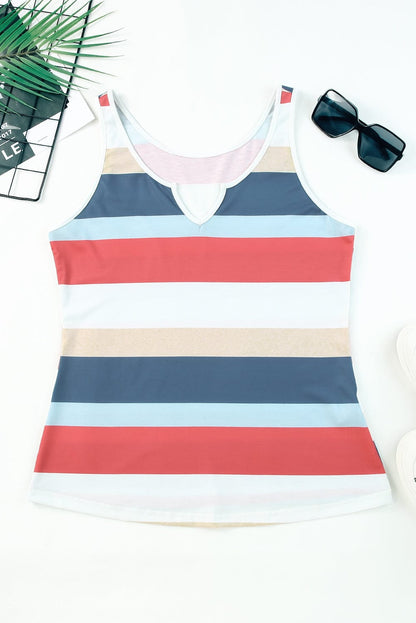 Vibrant Striped Color Block V-Neck Sleeveless Top