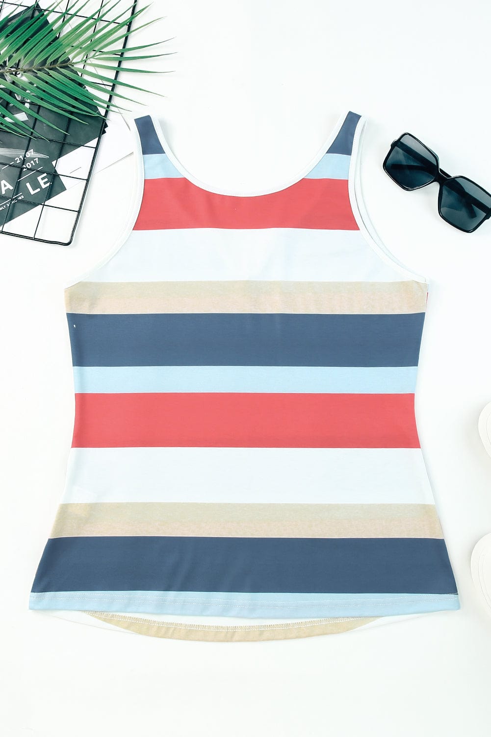 Vibrant Striped Color Block V-Neck Sleeveless Top