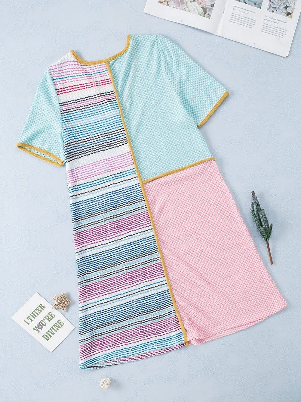 Vibrant Striped Knit A-line Dress with Colorful Patchwork