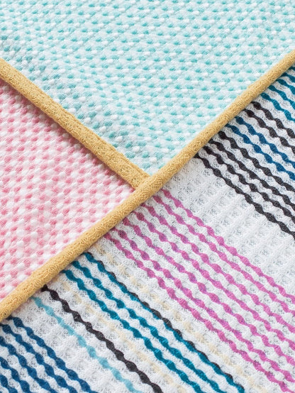 Vibrant Striped Knit A-line Dress with Colorful Patchwork