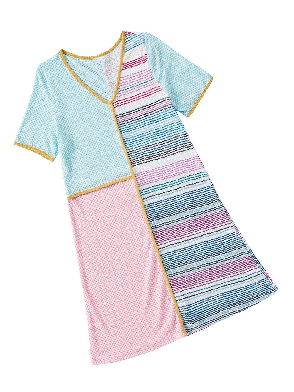 Vibrant Striped Knit A-line Dress with Colorful Patchwork