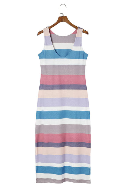 Vibrant Striped Maxi Tank Dress with Side Slits
