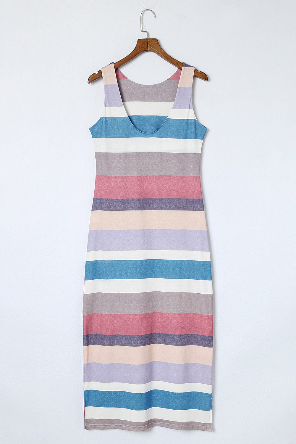 Vibrant Striped Maxi Tank Dress with Side Slits