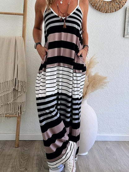 Vibrant Striped Spaghetti Strap Maxi Dress