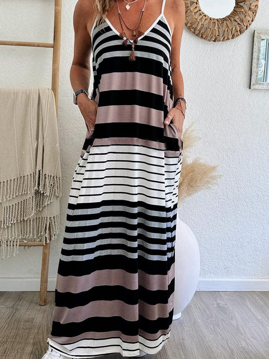 Vibrant Striped Spaghetti Strap Maxi Dress