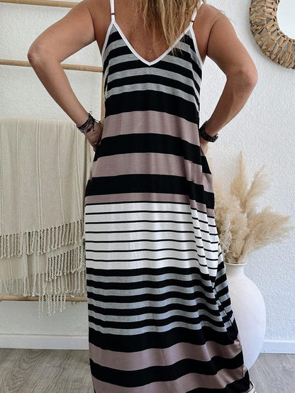 Vibrant Striped Spaghetti Strap Maxi Dress