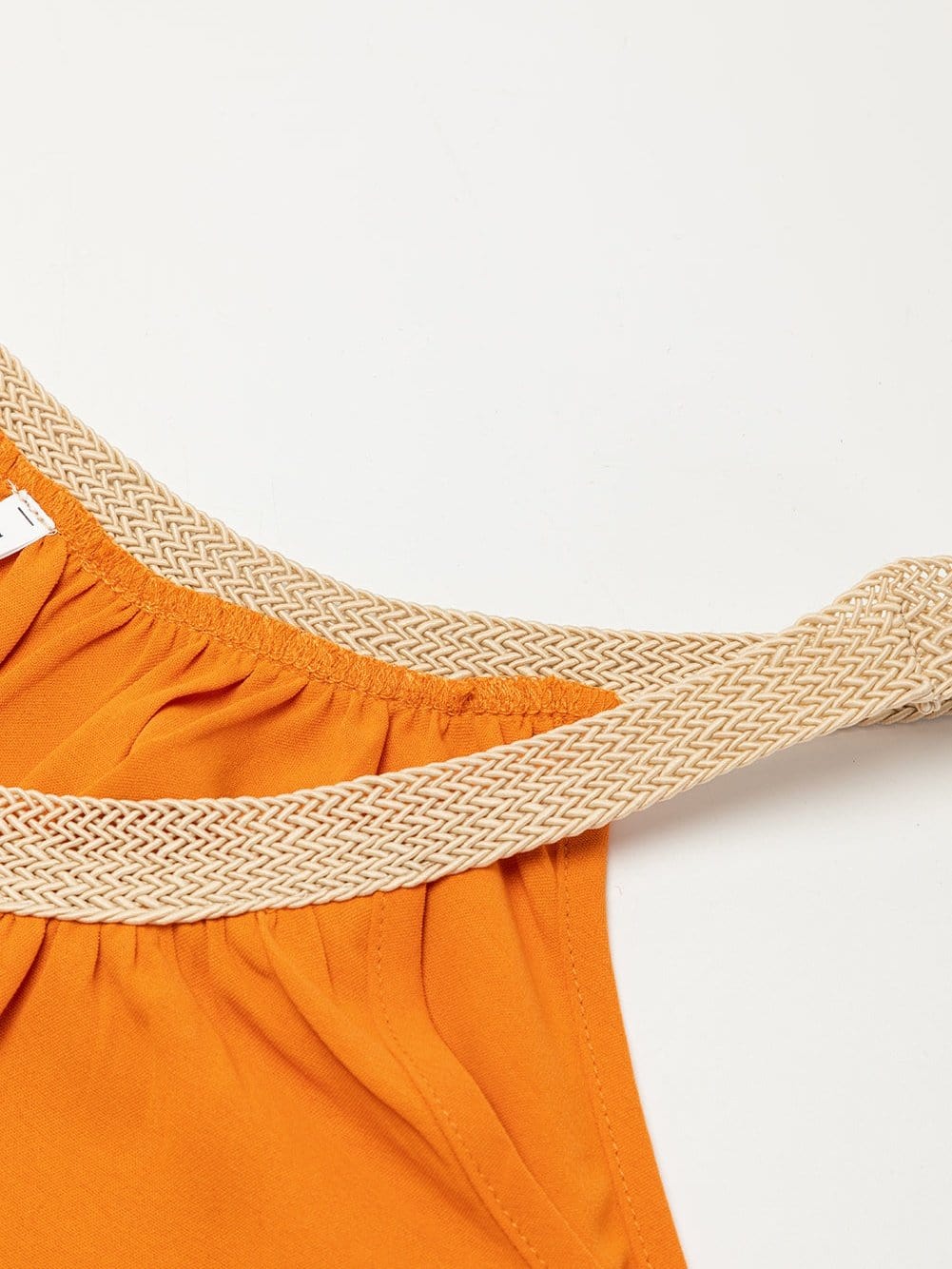 Vibrant Tangerine Boho Woven Neckline Sleeveless Mini Dress