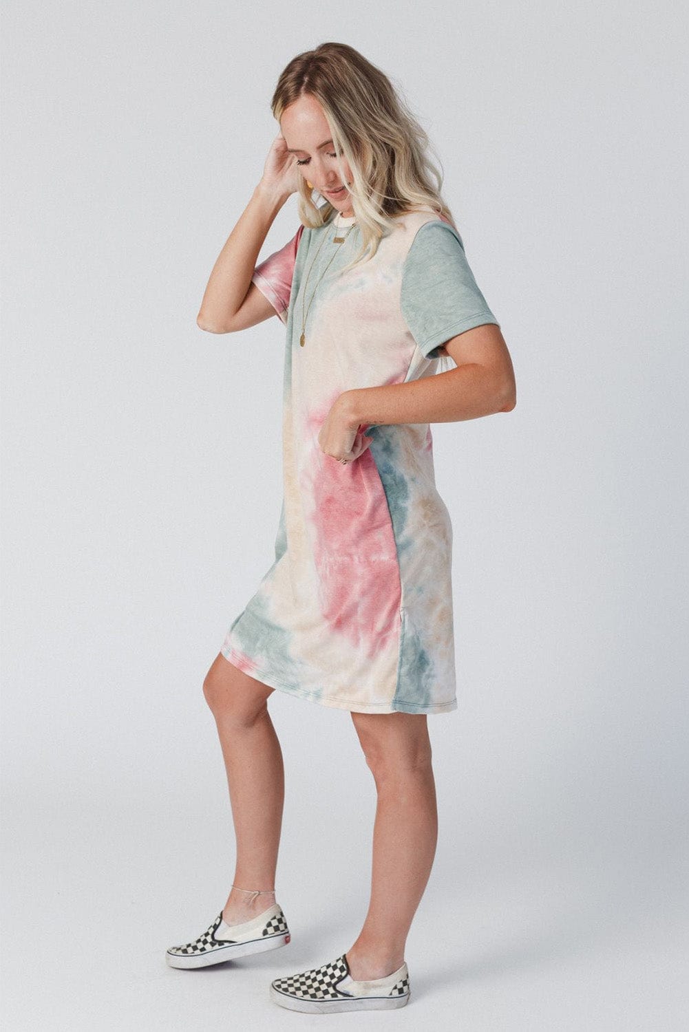 Vibrant Tie Dye Boxy T-Shirt Dress with Side Slits