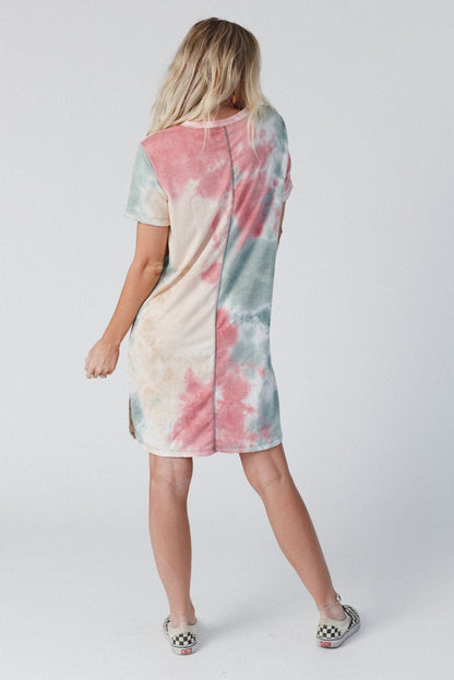 Vibrant Tie Dye Boxy T-Shirt Dress with Side Slits