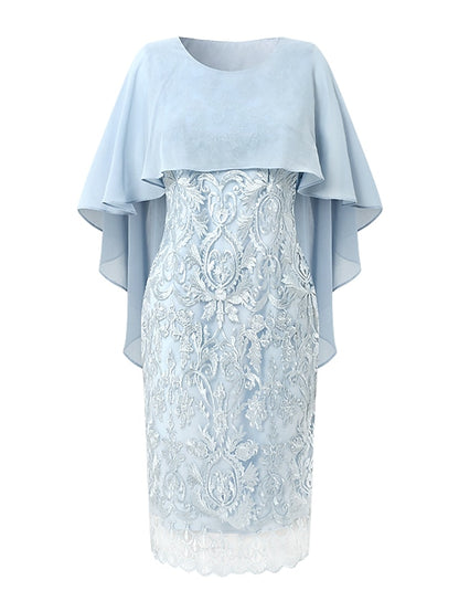 Women's Dress - Party Dress Bodycon Sheath Dress Formal Special Occasion Evening Party Midi Dress Party Stylish Crew Neck Half Sleeve Lace Embroidered Light Blue Floral S M L XL 2XL