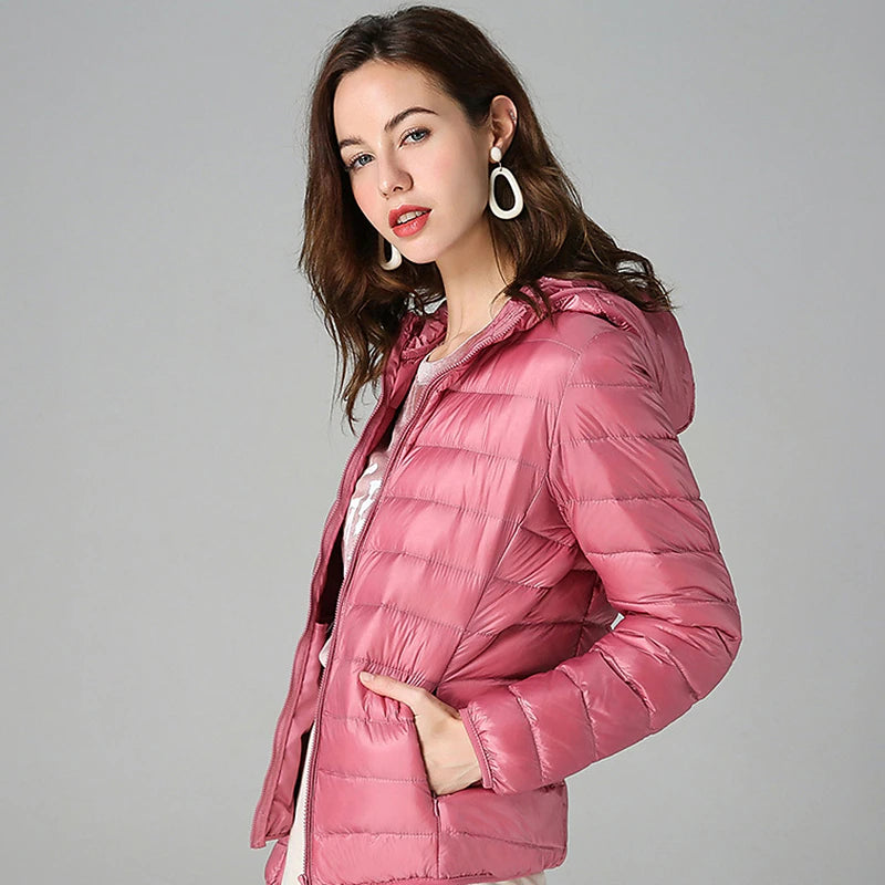 Women's Puffer Jacket with Hoodie Jacket Hiking Down Jacket Winter Outdoor Thermal Warm Packable Waterproof Windproof Jacket Top Full Length Visible Zipper Fishing Camping / Hiking / Caving