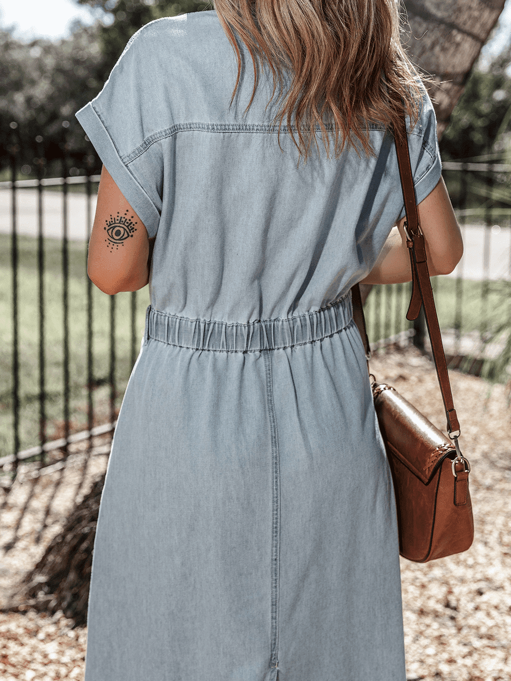 Vintage Beau Blue Denim Dress with Batwing Sleeves and Slit Back