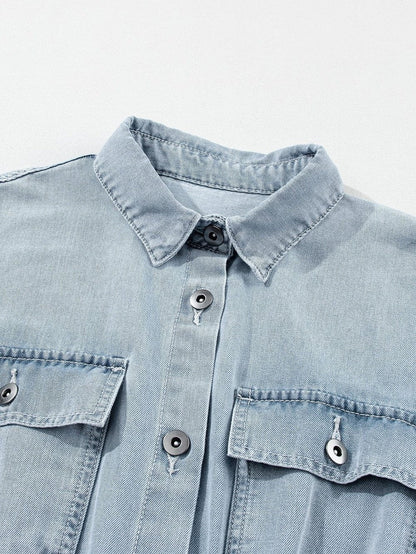 Vintage Beau Blue Denim Dress with Batwing Sleeves and Slit Back