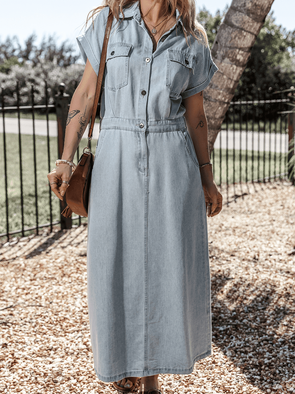 Vintage Beau Blue Denim Dress with Batwing Sleeves and Slit Back