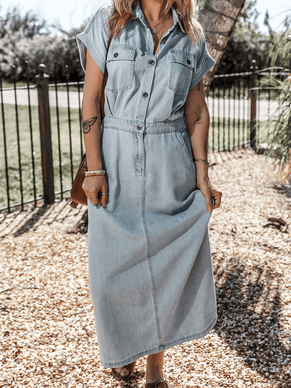Vintage Beau Blue Denim Dress with Batwing Sleeves and Slit Back